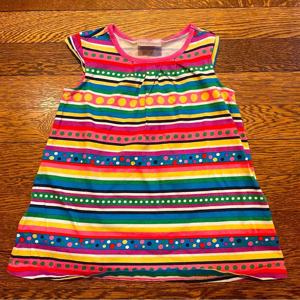 Hanna Andersson Colorful Mulri Pattern Stripes & Dots Cotton Dress Size 90 cm 3T